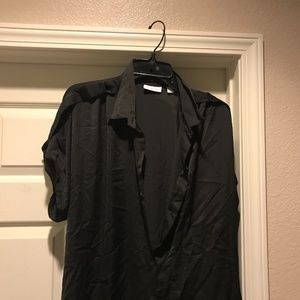 New York & Company Blavk Co Sheer Button Front Cap Sleeve Blouse